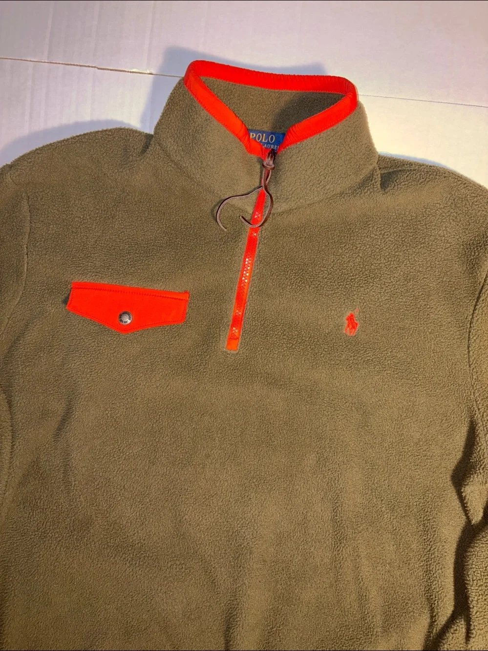Polo Ralph Lauren Olive Green/Orange 1/4 Zip Fleece Men’s XL